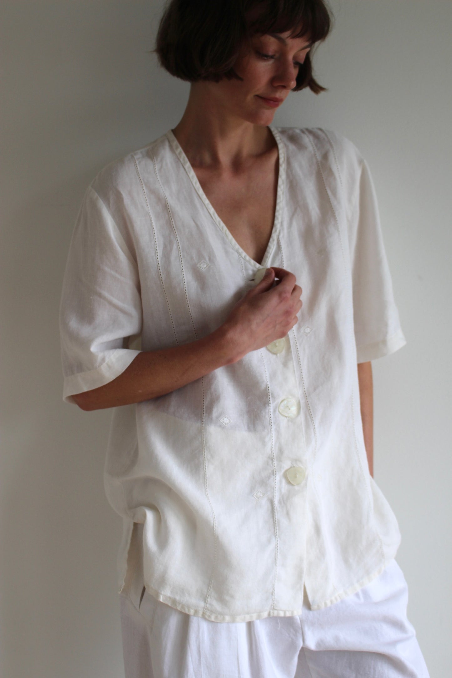 Sweetest Vintage Eyelet & Embroidered Linen Blouse