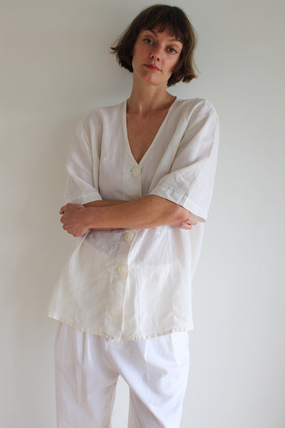 Sweetest Vintage Eyelet & Embroidered Linen Blouse