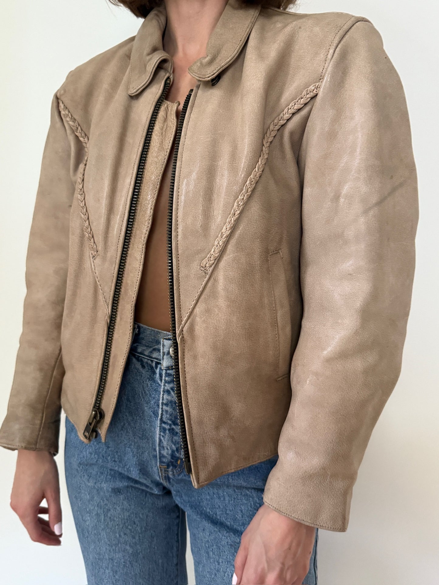 Amazing Vintage Sand Leather Motorcycle Jacket