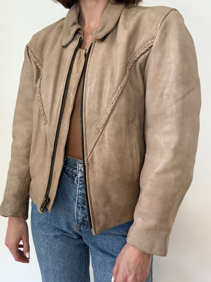 Amazing Vintage Sand Leather Motorcycle Jacket