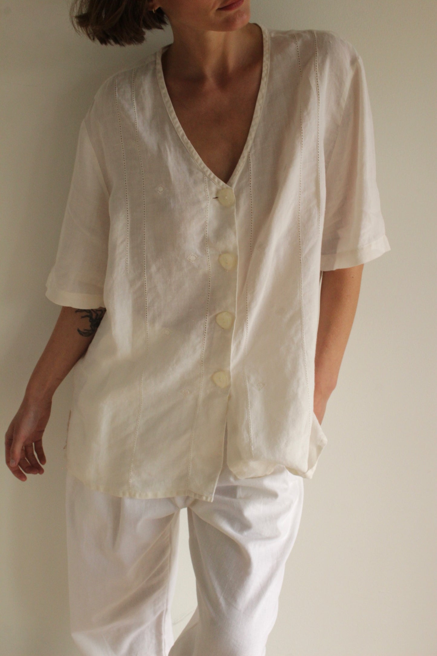 Sweetest Vintage Eyelet & Embroidered Linen Blouse