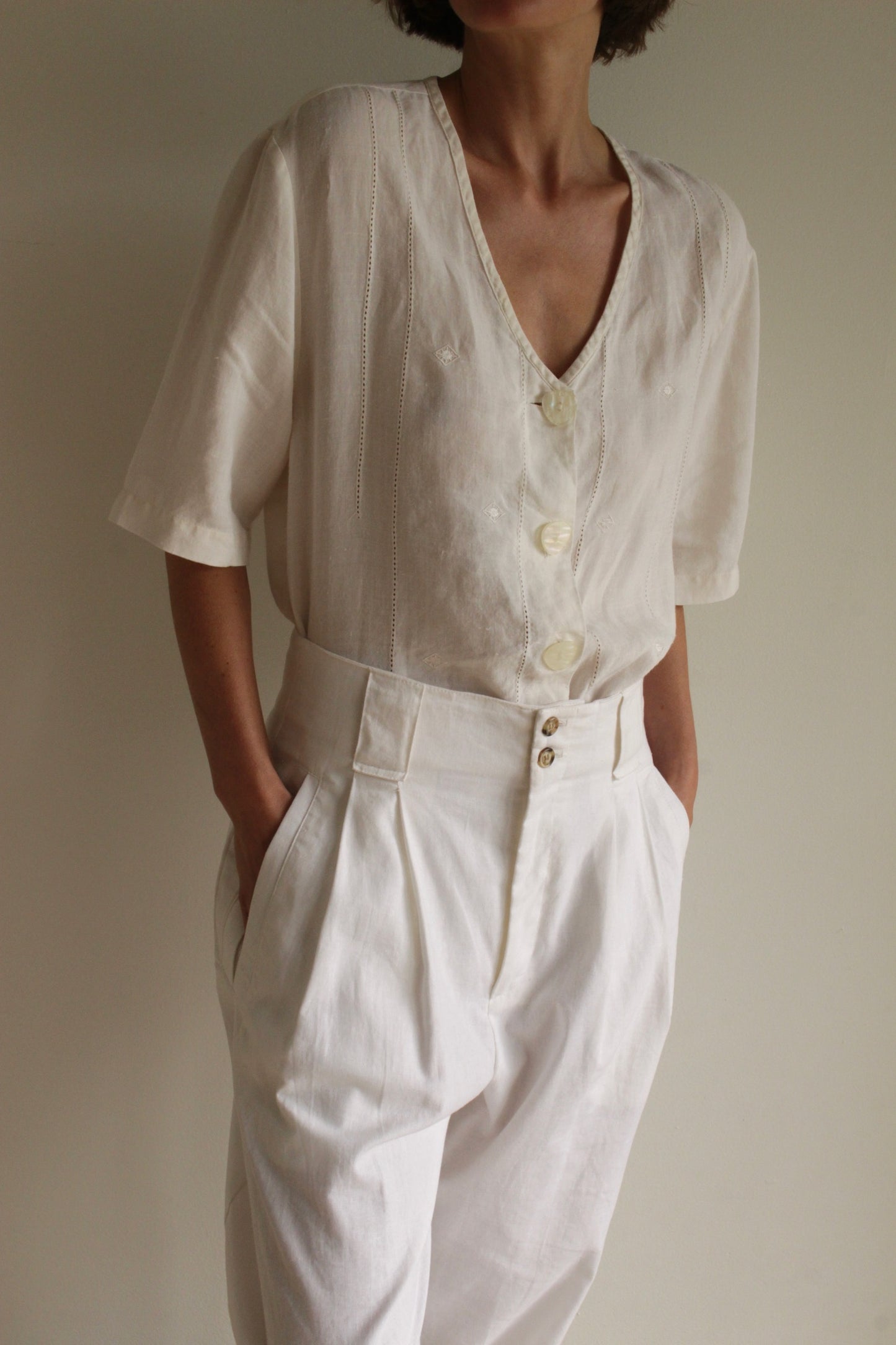 Sweetest Vintage Eyelet & Embroidered Linen Blouse