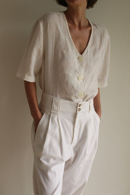 Sweetest Vintage Eyelet & Embroidered Linen Blouse