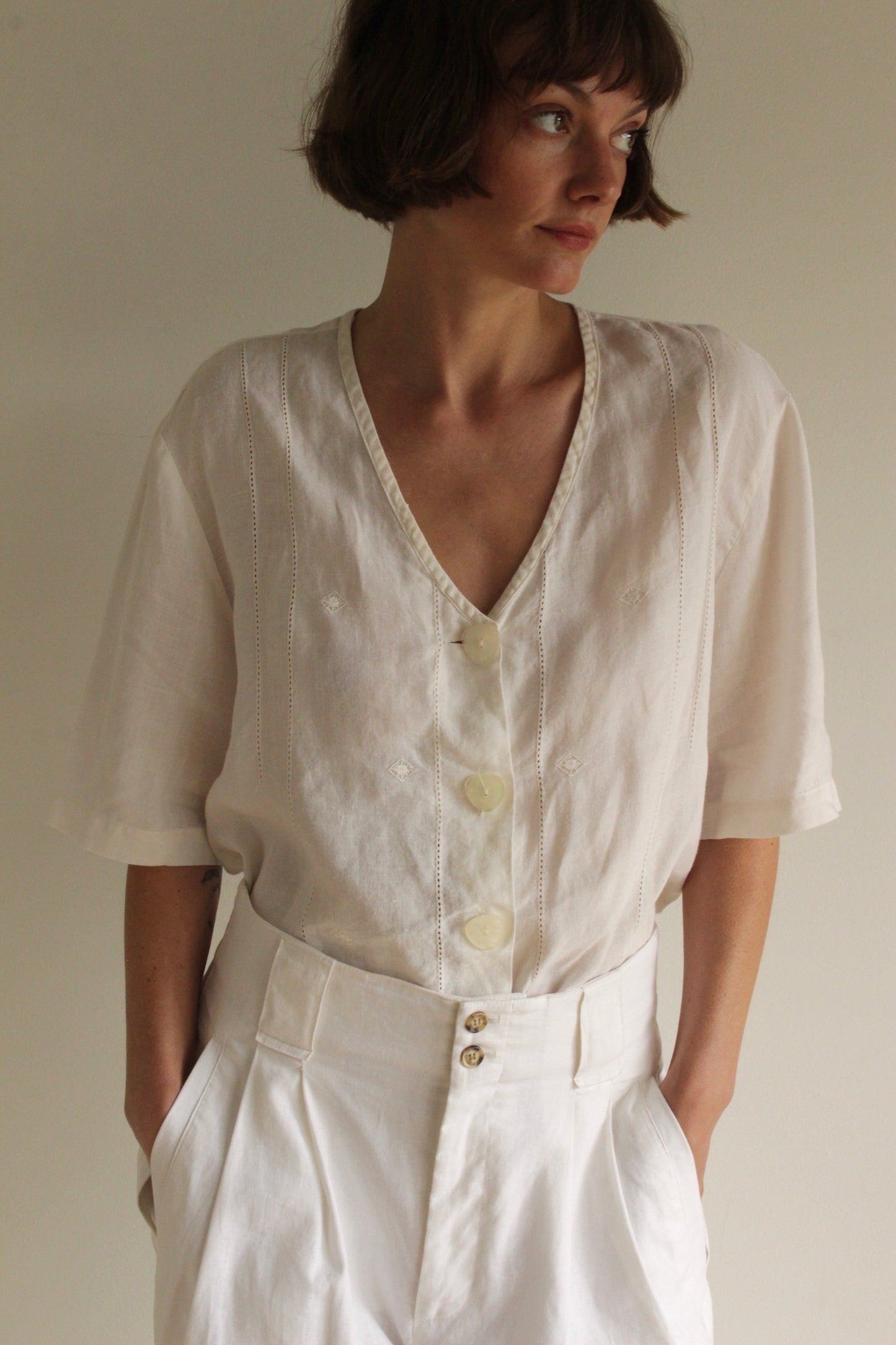 Sweetest Vintage Eyelet & Embroidered Linen Blouse