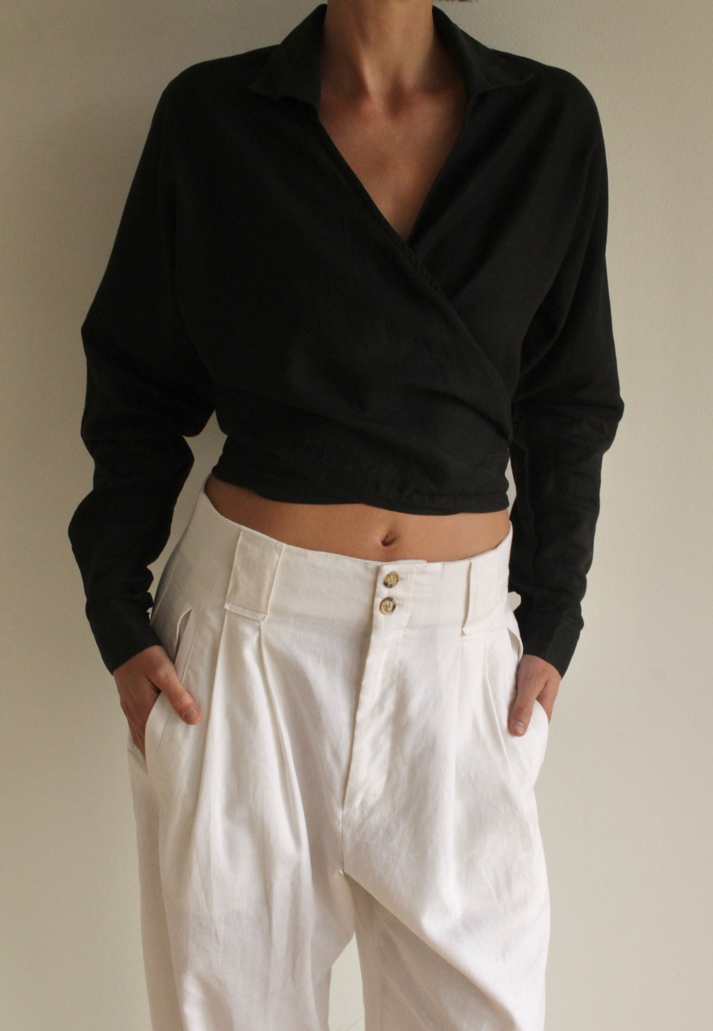 Favorite Vintage Onyx Linen Wrap Blouse