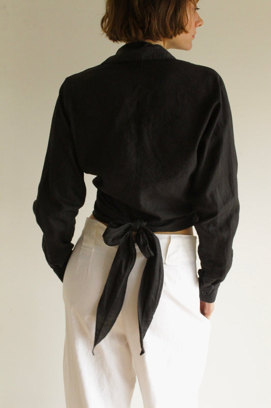 Favorite Vintage Onyx Linen Wrap Blouse