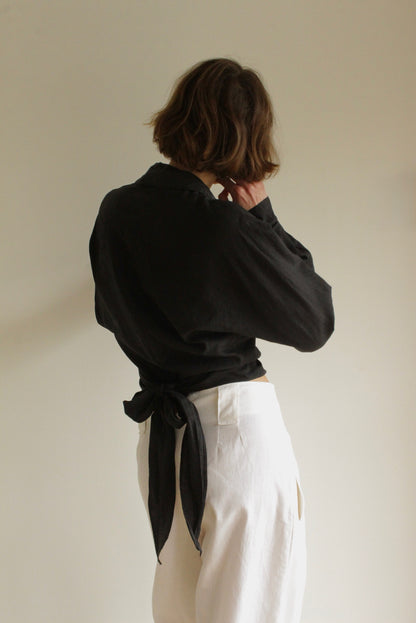 Favorite Vintage Onyx Linen Wrap Blouse