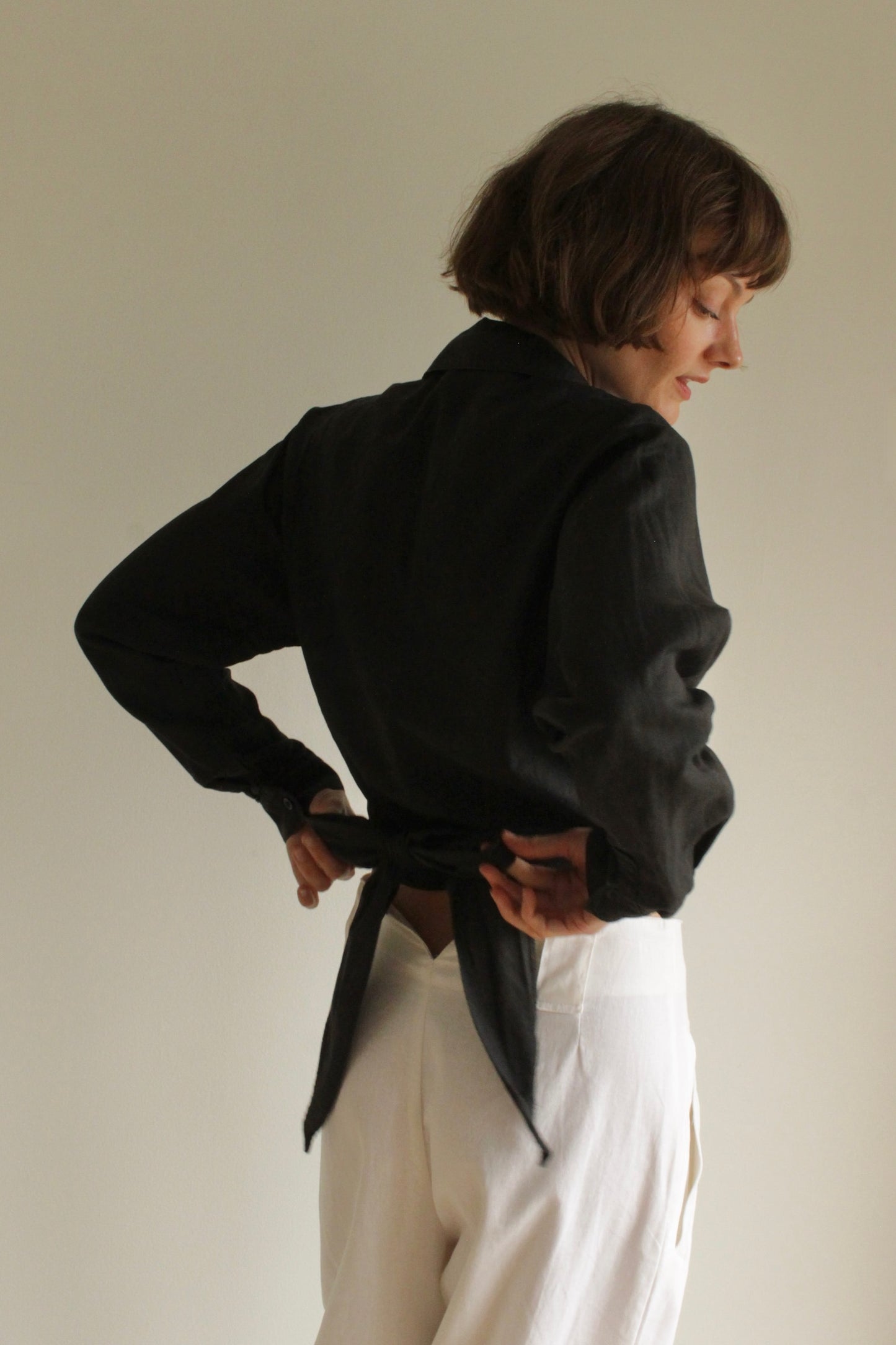 Favorite Vintage Onyx Linen Wrap Blouse