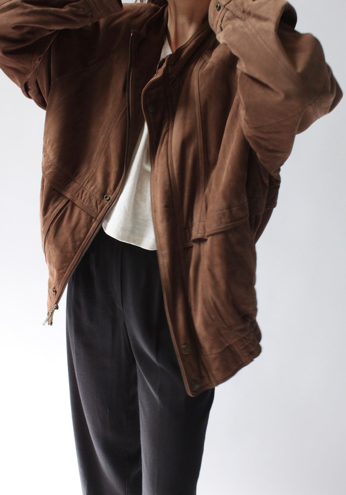 Vintage Walnut Suede Bomber Jacket