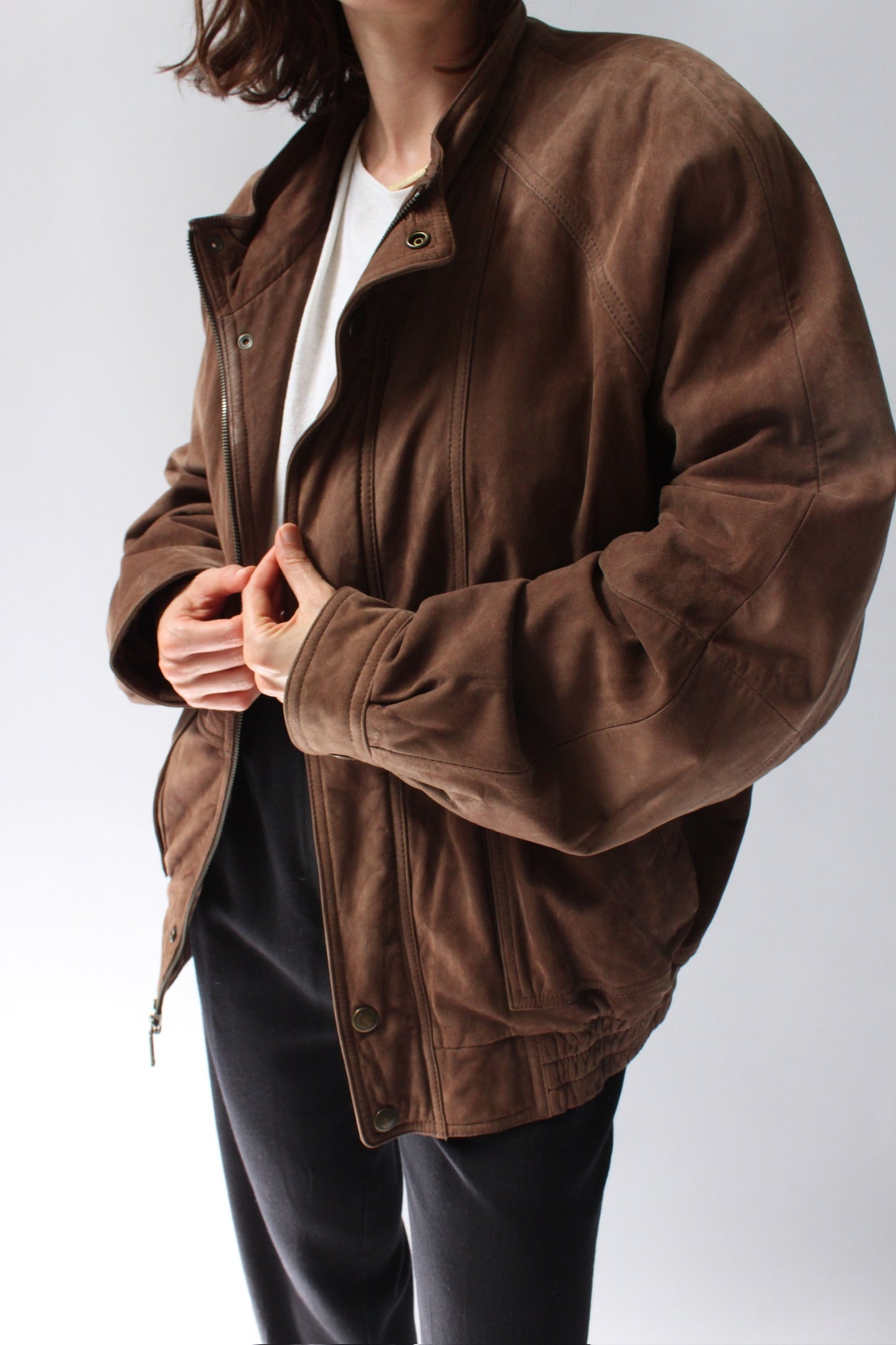 Vintage Walnut Suede Bomber Jacket