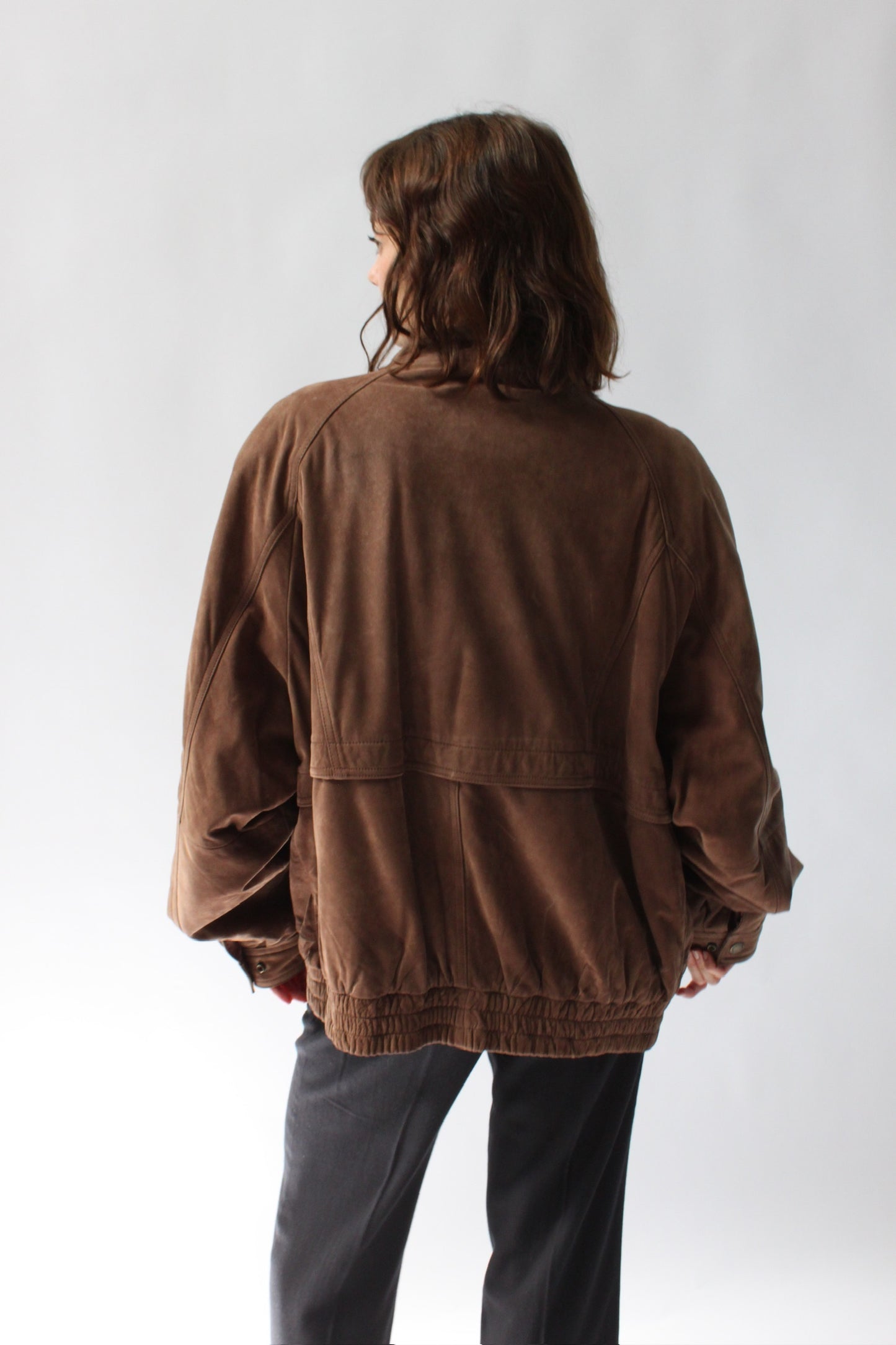 Vintage Walnut Suede Bomber Jacket