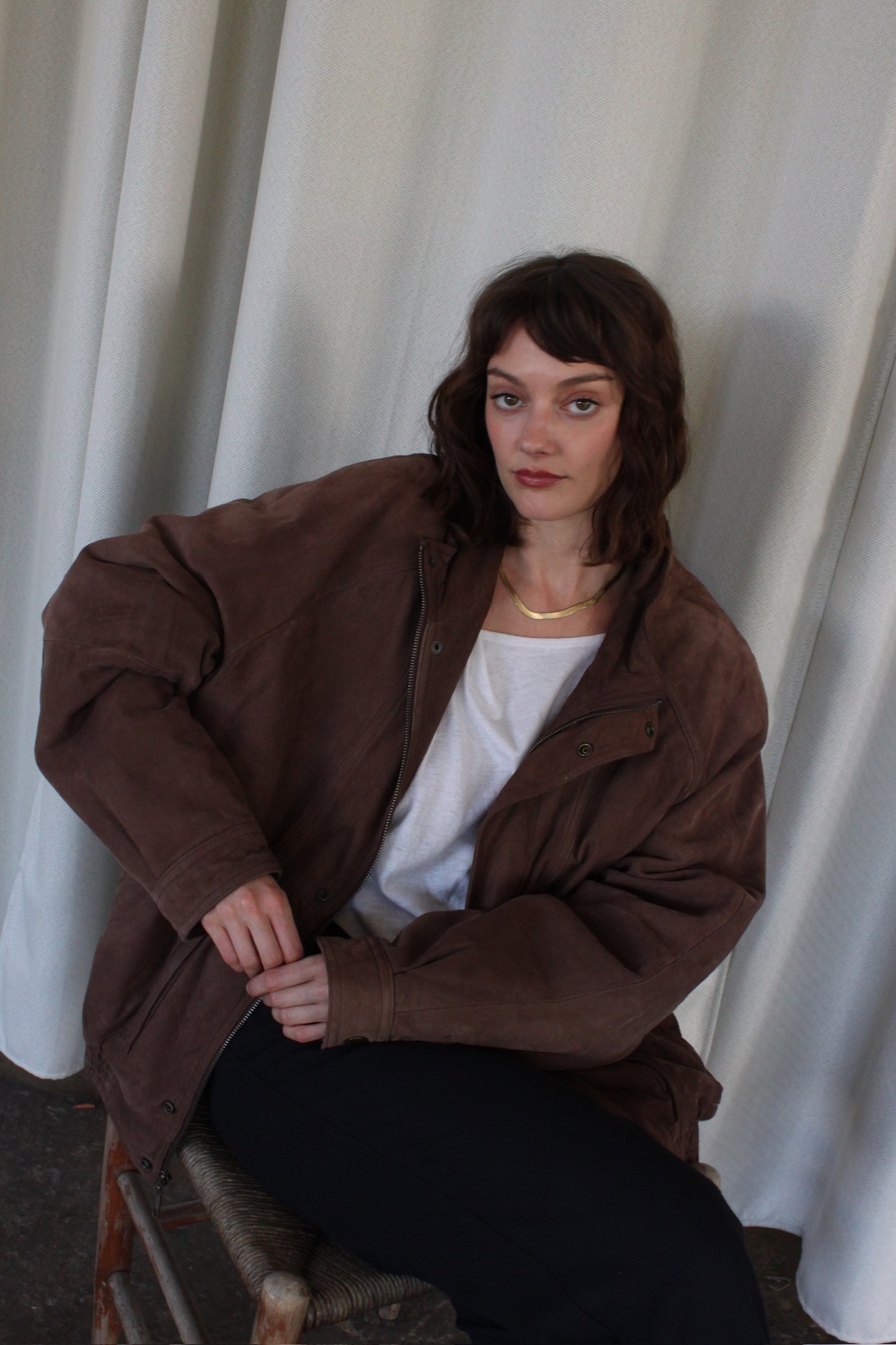 Vintage Walnut Suede Bomber Jacket