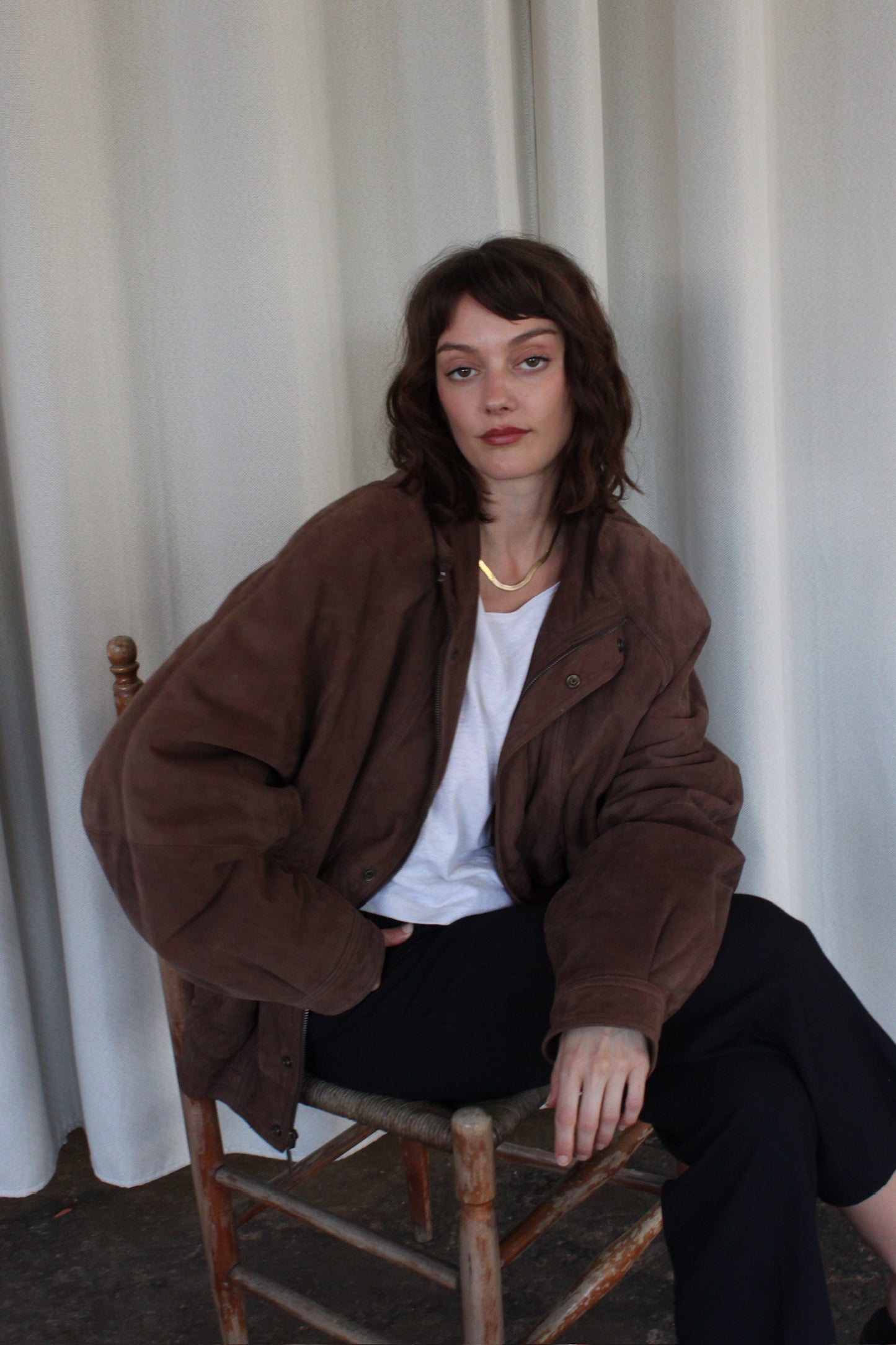 Vintage Walnut Suede Bomber Jacket