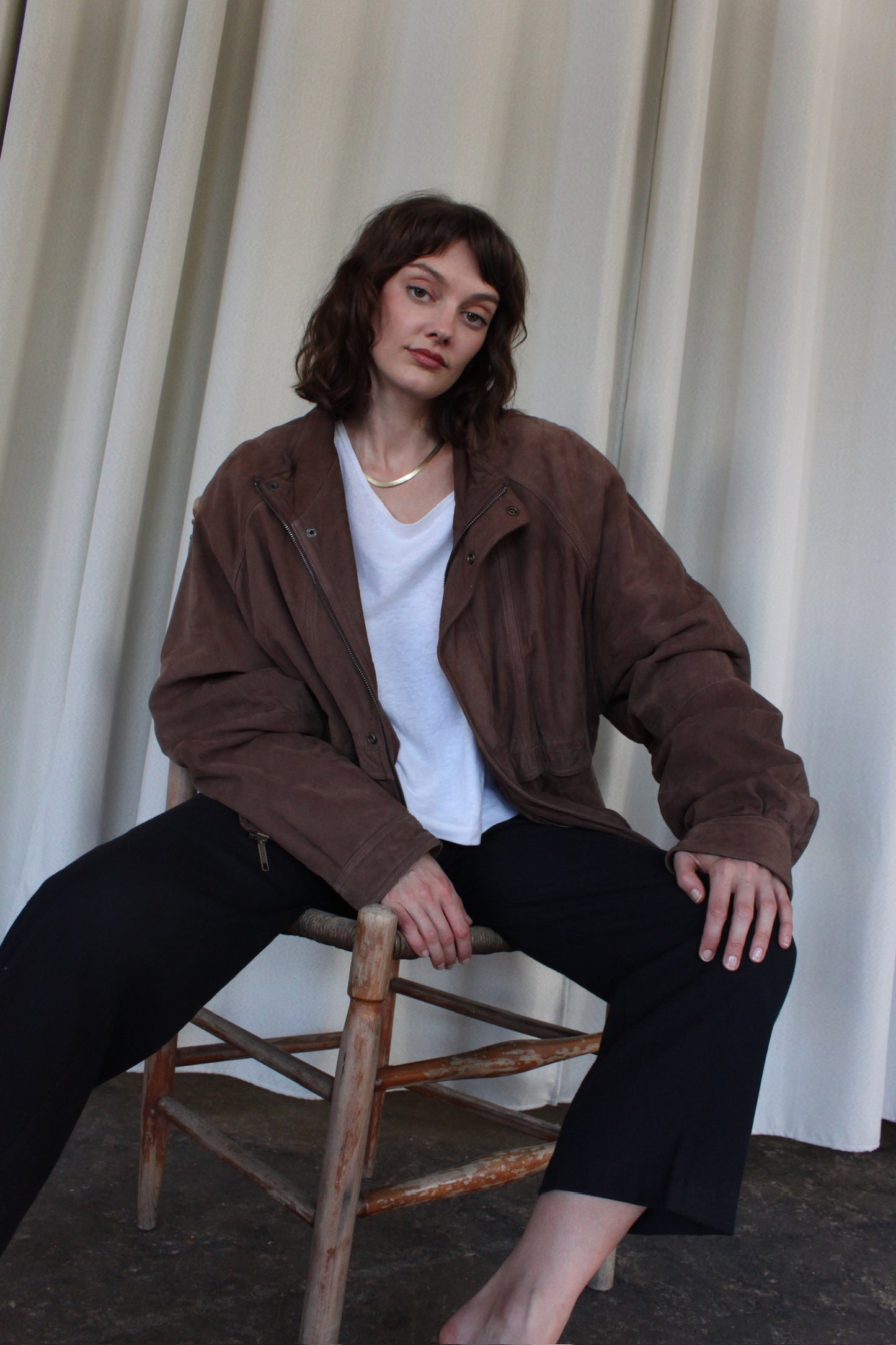 Vintage Walnut Suede Bomber Jacket