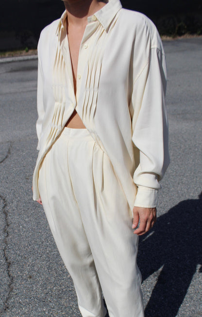 Vintage Calvin Klein Cream Pleated Pant Set