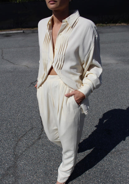 Vintage Calvin Klein Cream Pleated Pant Set