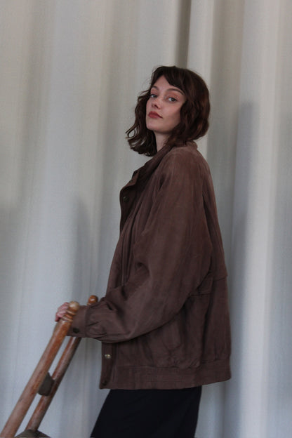 Vintage Walnut Suede Bomber Jacket