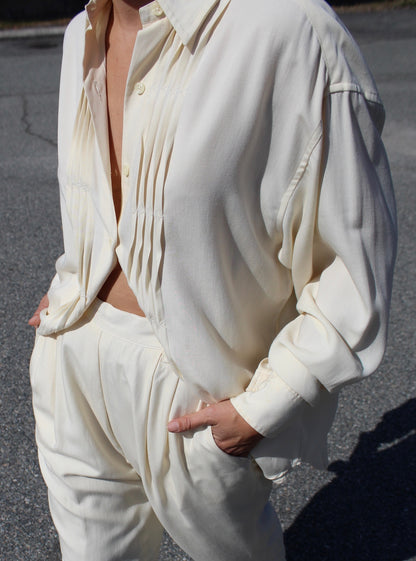 Vintage Calvin Klein Cream Pleated Pant Set