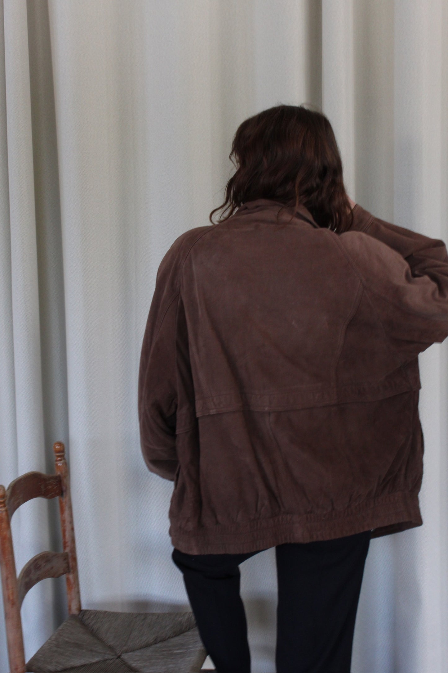 Vintage Walnut Suede Bomber Jacket