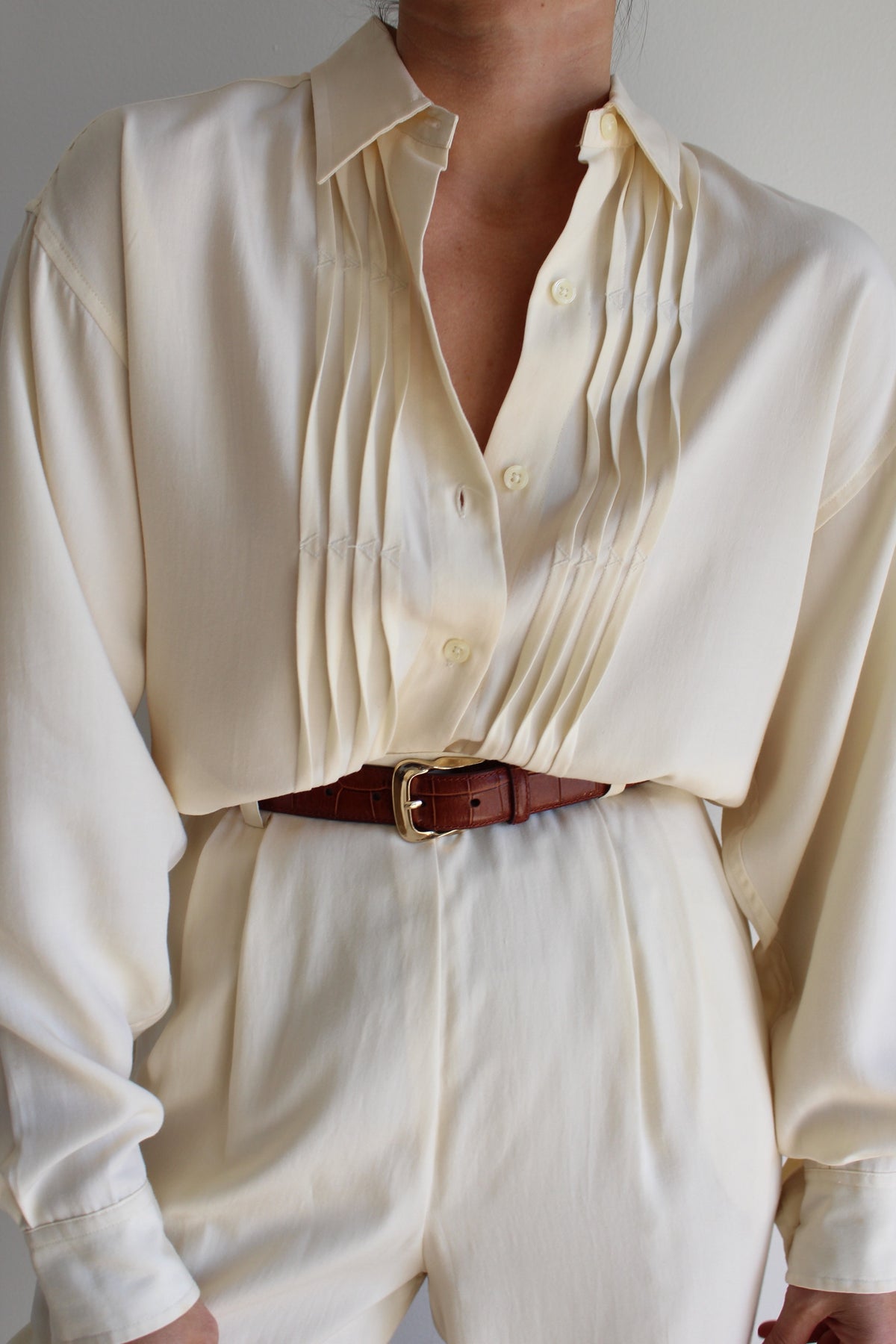 Vintage Calvin Klein Cream Pleated Pant Set