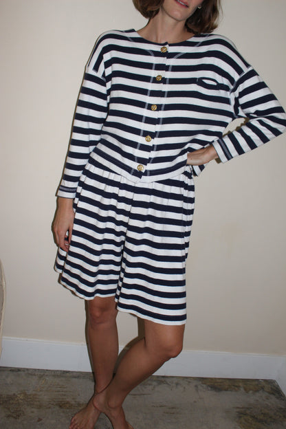 Vintage Navy & Ivory Striped Short Set