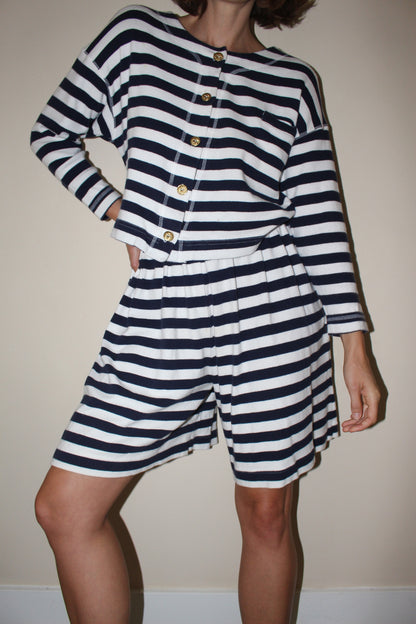 Vintage Navy & Ivory Striped Short Set