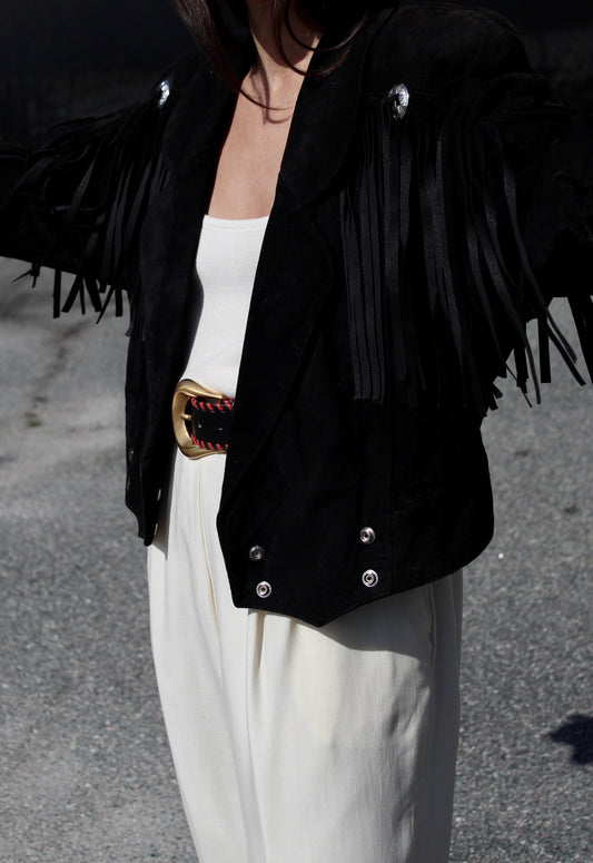Rare Vintage Black Licorice Fringe Suede Jacket