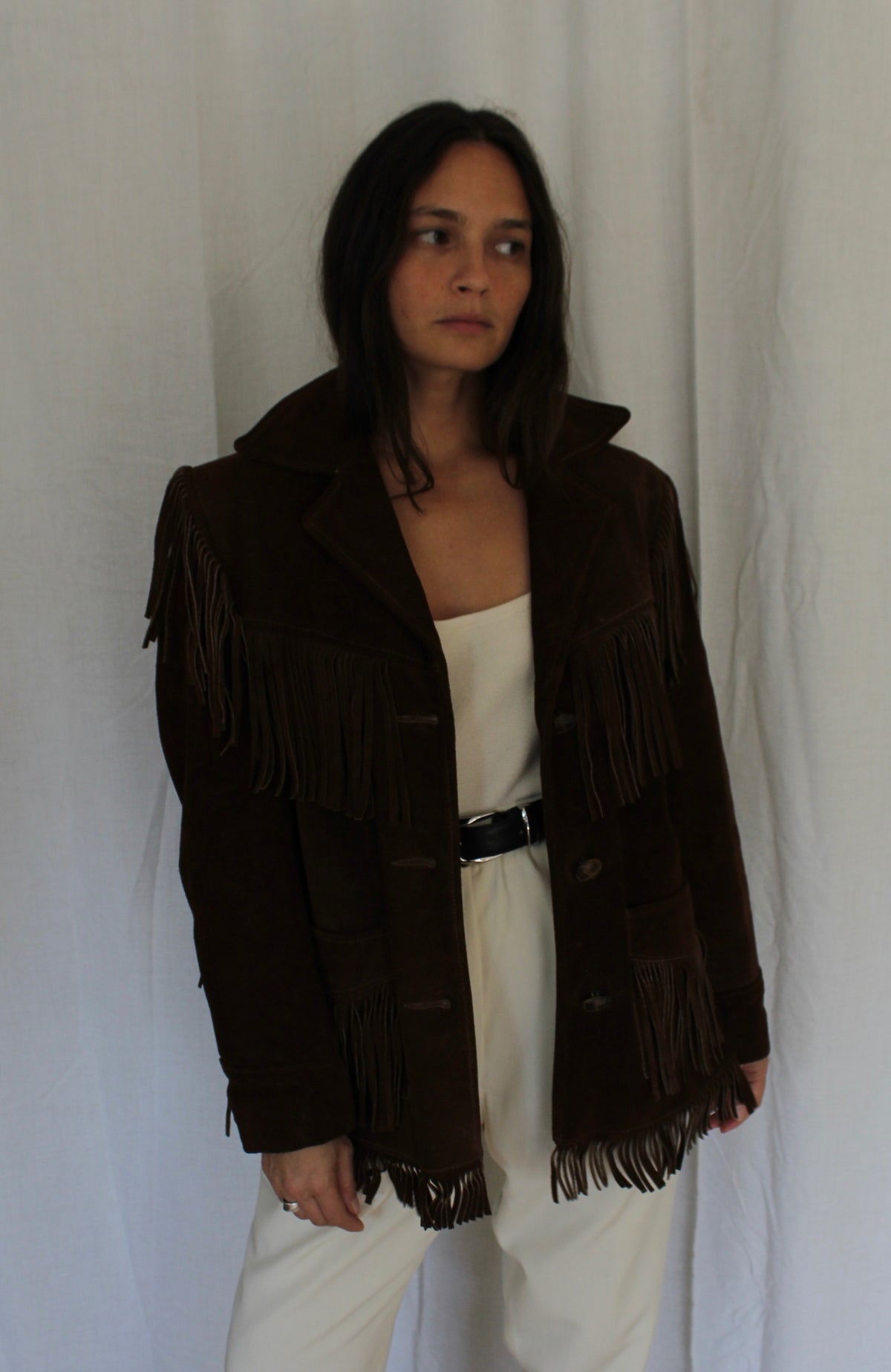 Rare Vintage Walnut Suede Fringe Jacket