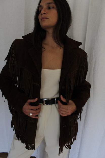 Rare Vintage Walnut Suede Fringe Jacket