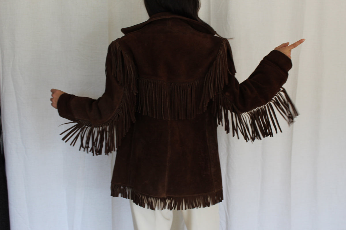 Rare Vintage Walnut Suede Fringe Jacket