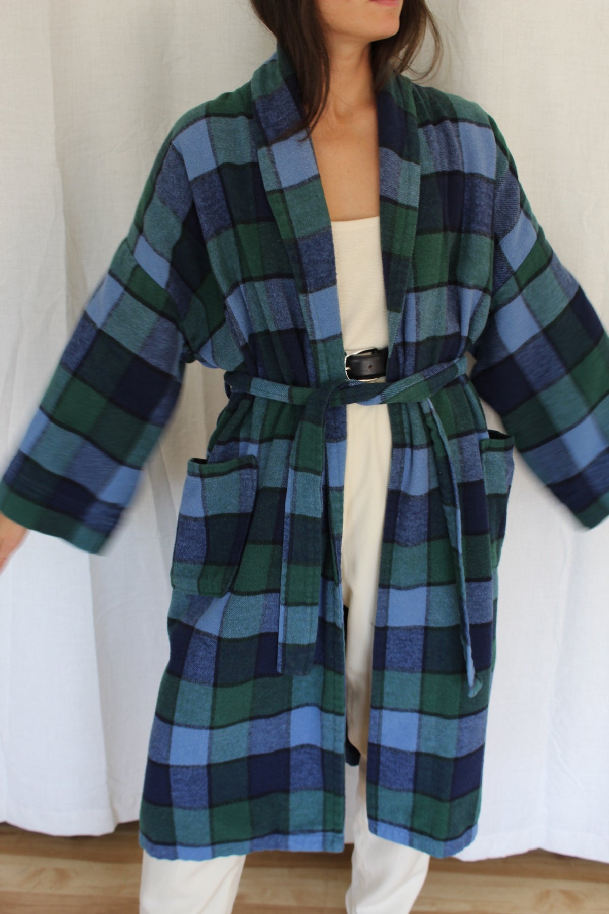 Vintage Christian Dior Plaid Belted Robe