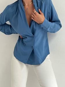 Stunning 90s Azure Double Breasted Silk Blouse