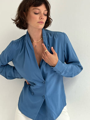 Stunning 90s Azure Double Breasted Silk Blouse