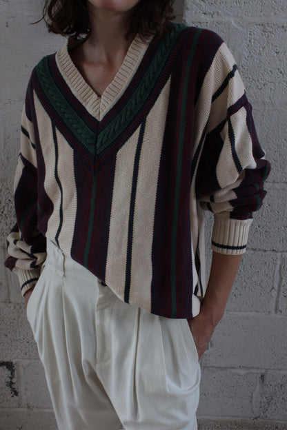 Incredible Vintage Hand Framed Bold Striped Collegiate Knit