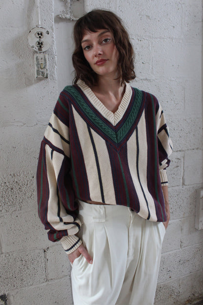 Incredible Vintage Hand Framed Bold Striped Collegiate Knit