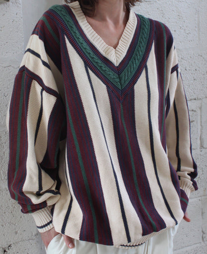 Incredible Vintage Hand Framed Bold Striped Collegiate Knit