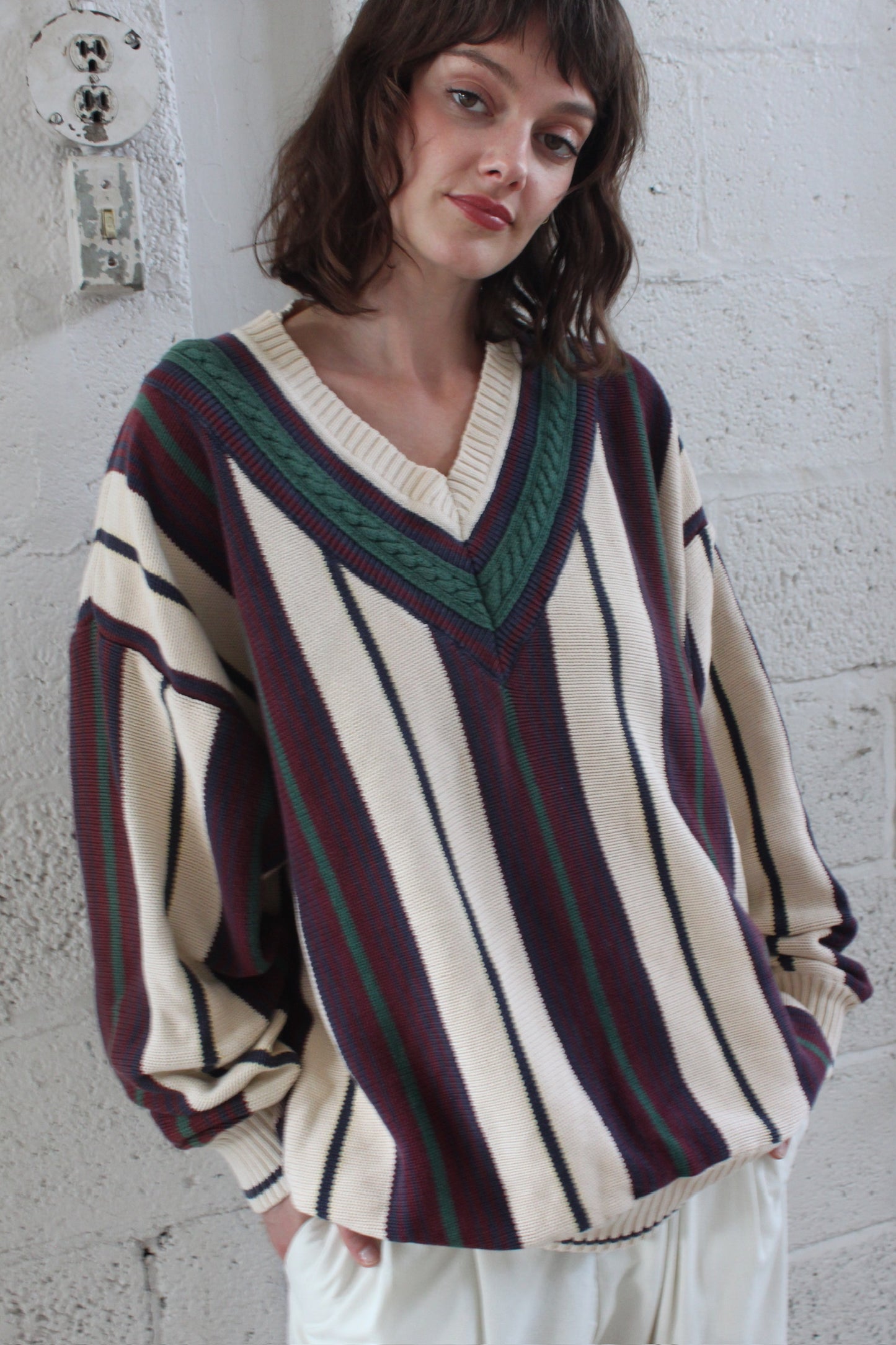 Incredible Vintage Hand Framed Bold Striped Collegiate Knit