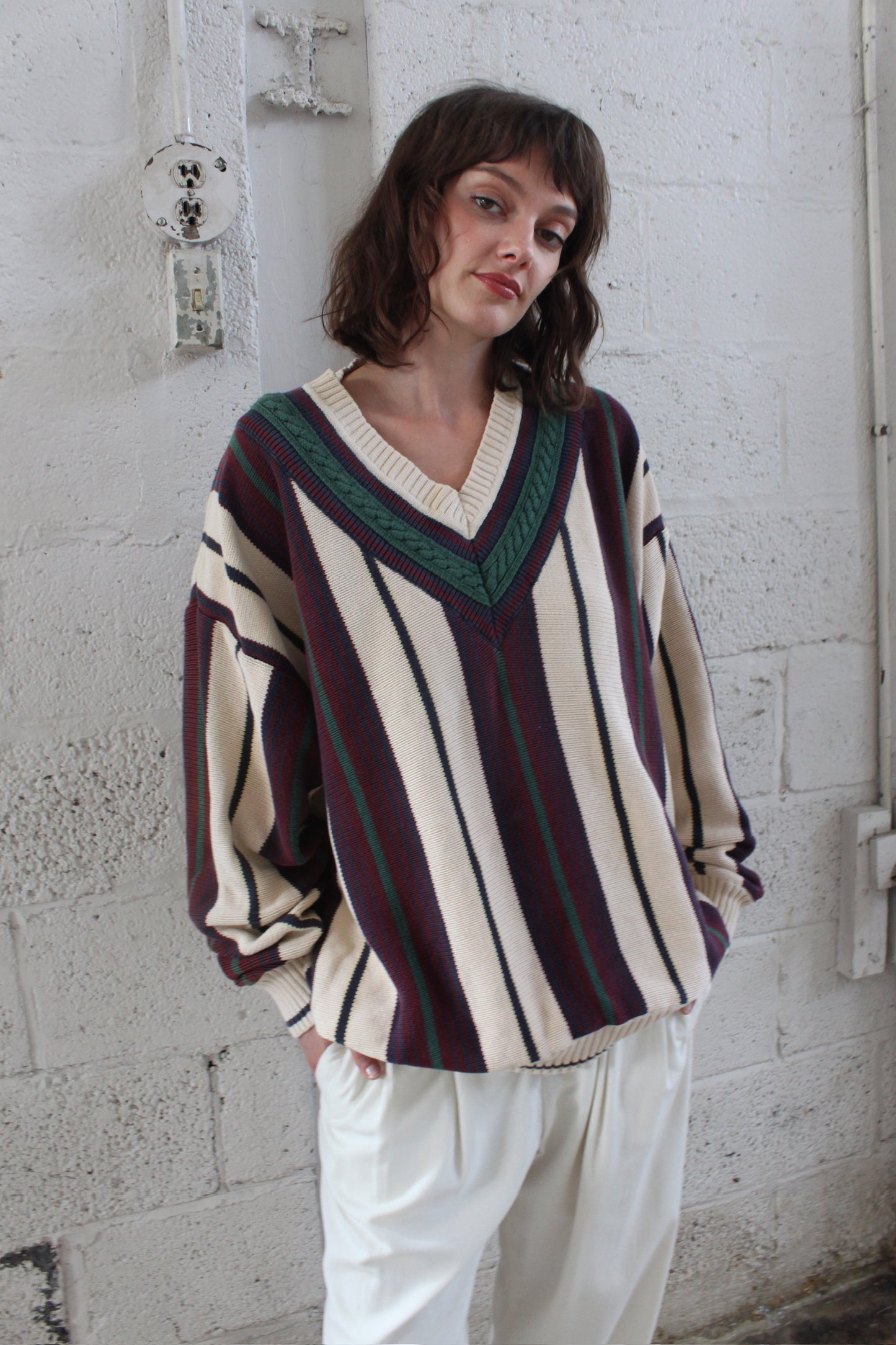 Incredible Vintage Hand Framed Bold Striped Collegiate Knit