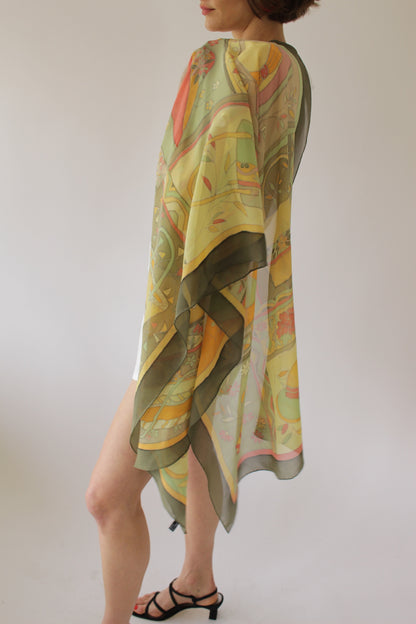 Vintage Sheer Hand Painted Silk Summer Scarf