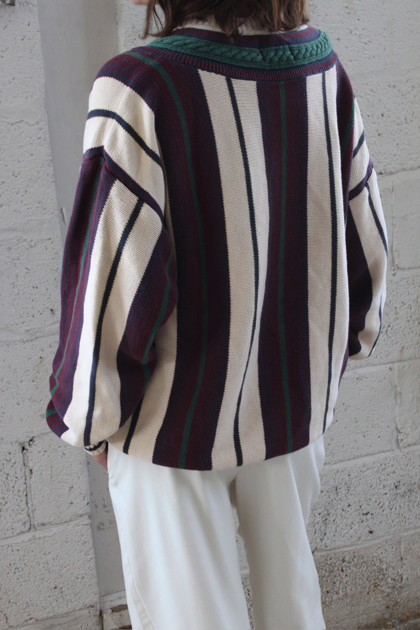 Incredible Vintage Hand Framed Bold Striped Collegiate Knit