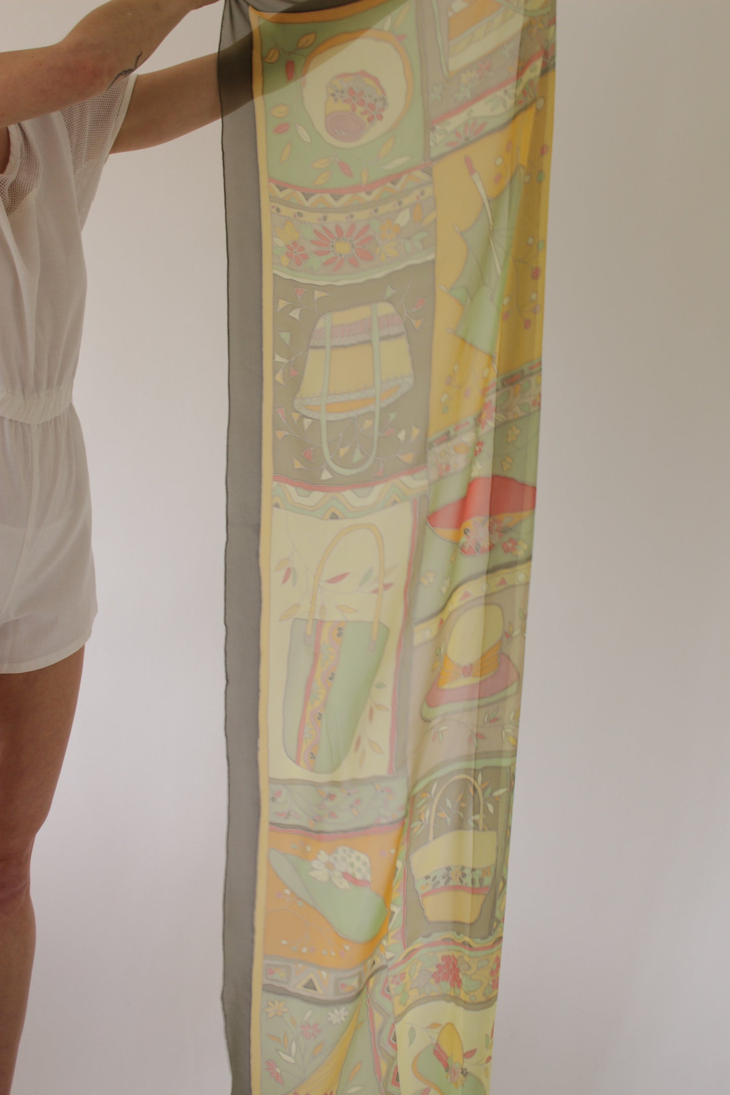 Vintage Sheer Hand Painted Silk Summer Scarf