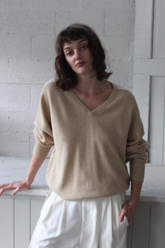 Vintage Sand Cashmere Knit V-Neck