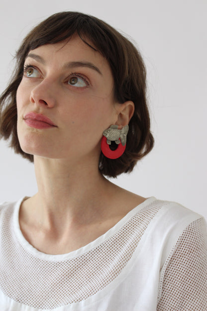 Beautiful Vintage Sterling Silver Fish & Circle Earrings