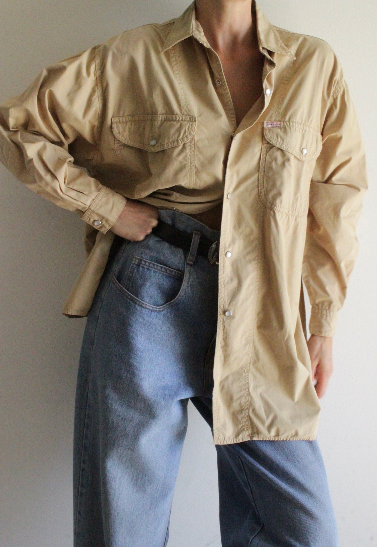 Vintage Guess Sand Pearl Snap Shirt
