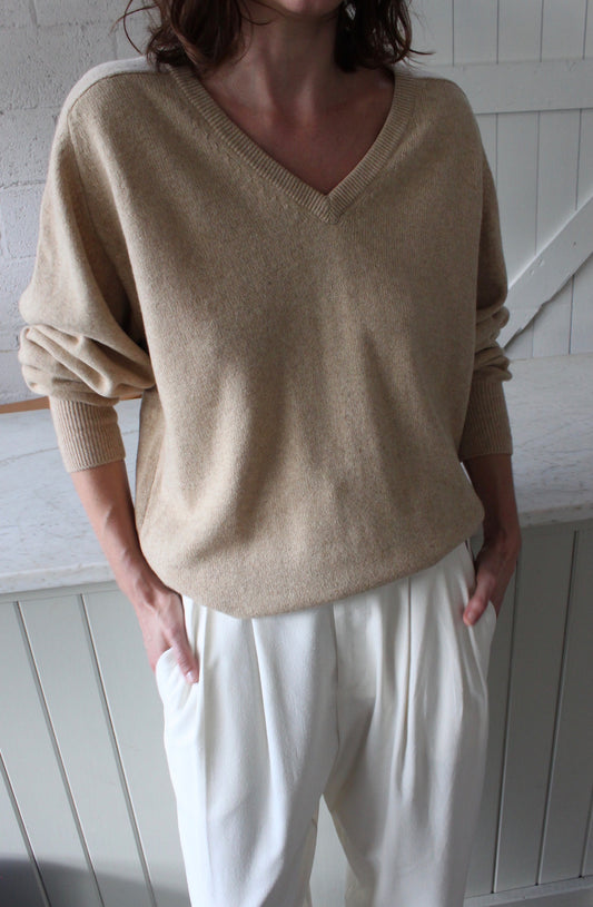 Vintage Sand Cashmere Knit V-Neck