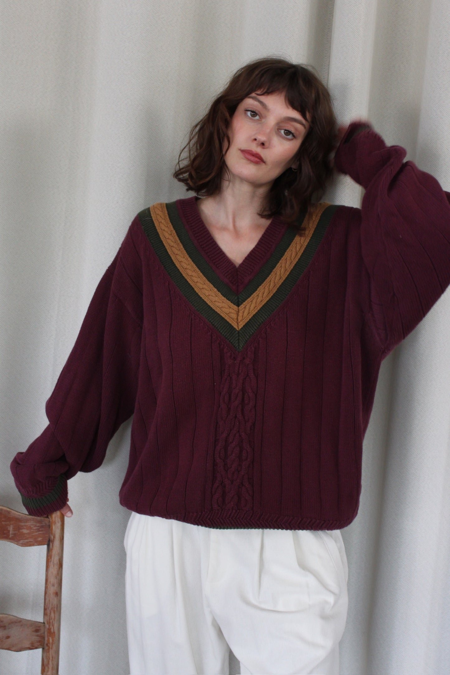 Vintage Merlot Hand Framed Collegiate Knit