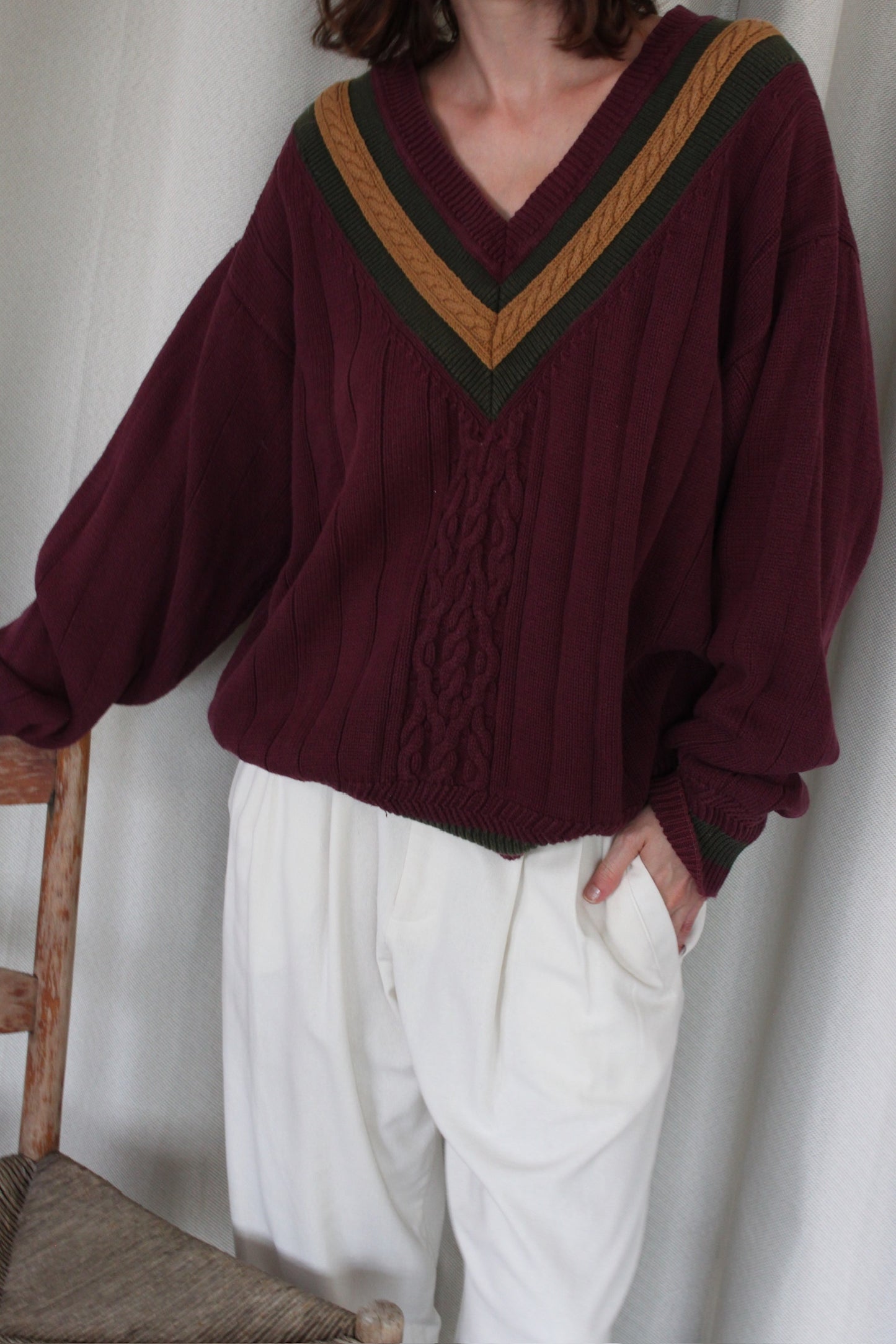 Vintage Merlot Hand Framed Collegiate Knit