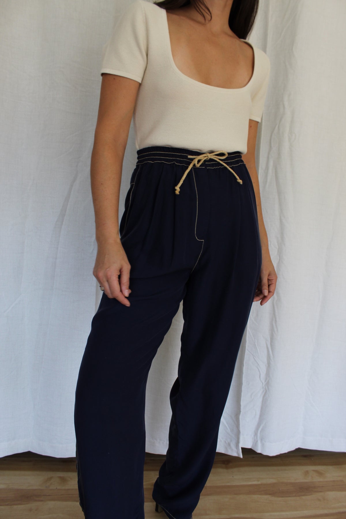 Gorgeous Vintage Navy Silk Drawstring Pants