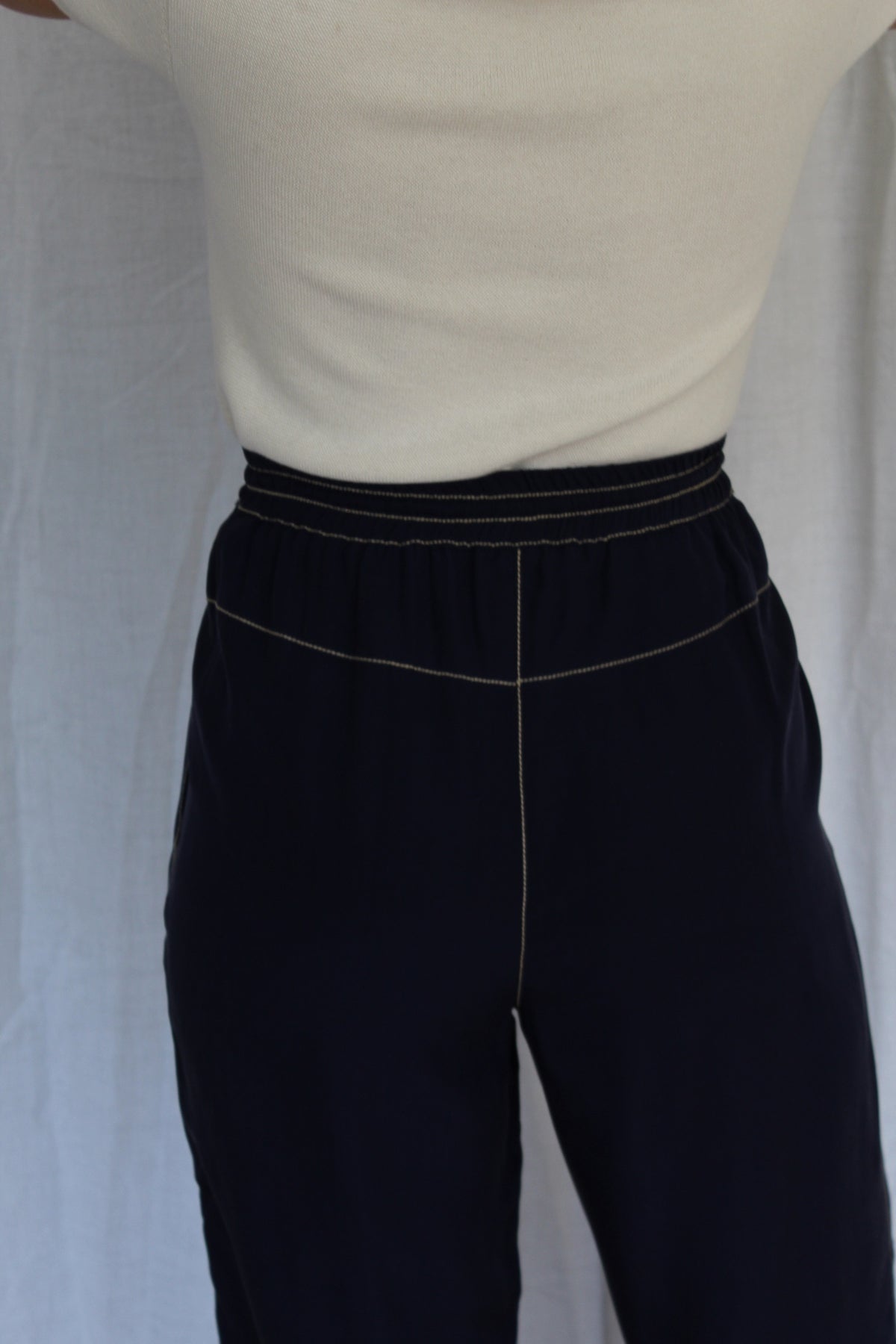Gorgeous Vintage Navy Silk Drawstring Pants