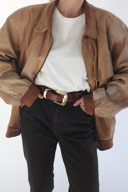 Beautifully Worn Vintage Marlboro Leather Bomber Jacket